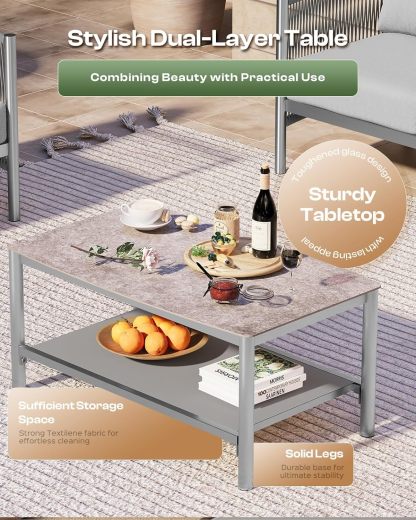 Aluminum Outdoor Patio Furniture Set with Dual-Layer Coffee Table