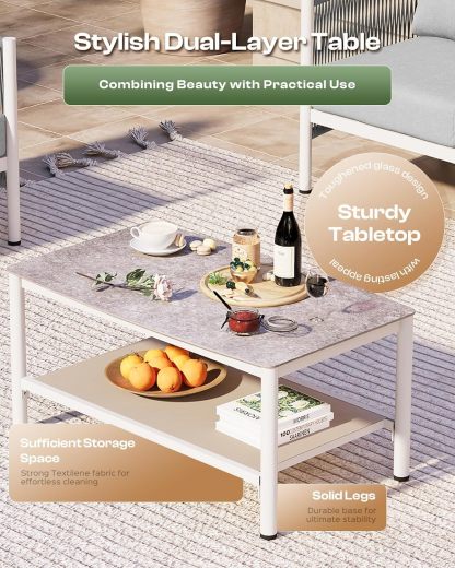 Aluminum Outdoor Patio Furniture Set with Dual-Layer Coffee Table