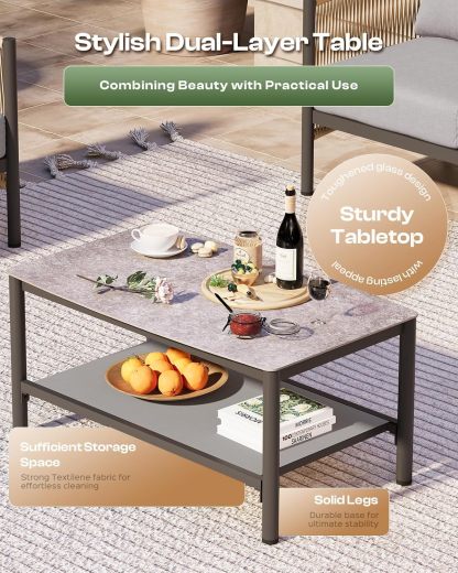 Aluminum Outdoor Patio Furniture Set with Dual-Layer Coffee Table