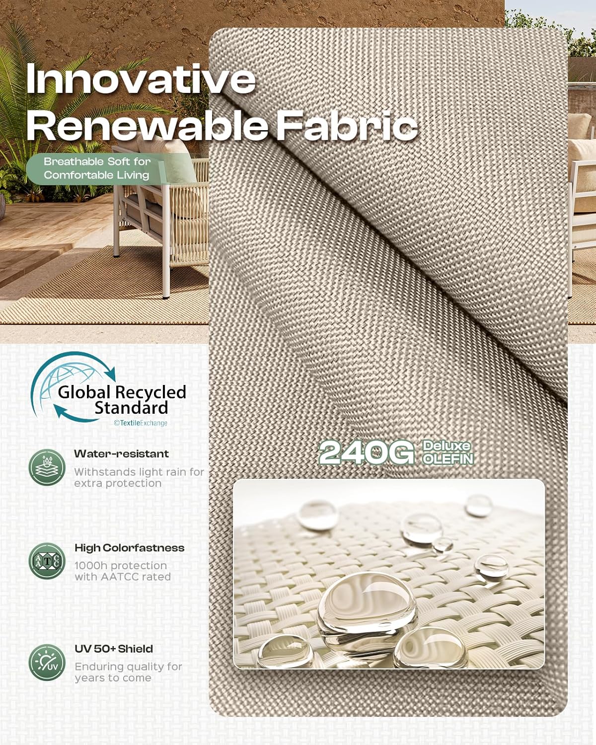 Aluminum Outdoor Patio Furniture Set with Dual-Layer Coffee Table