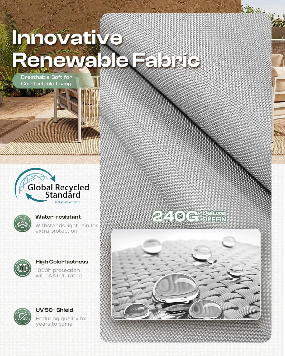 Aluminum Outdoor Patio Furniture Set with Dual-Layer Coffee Table