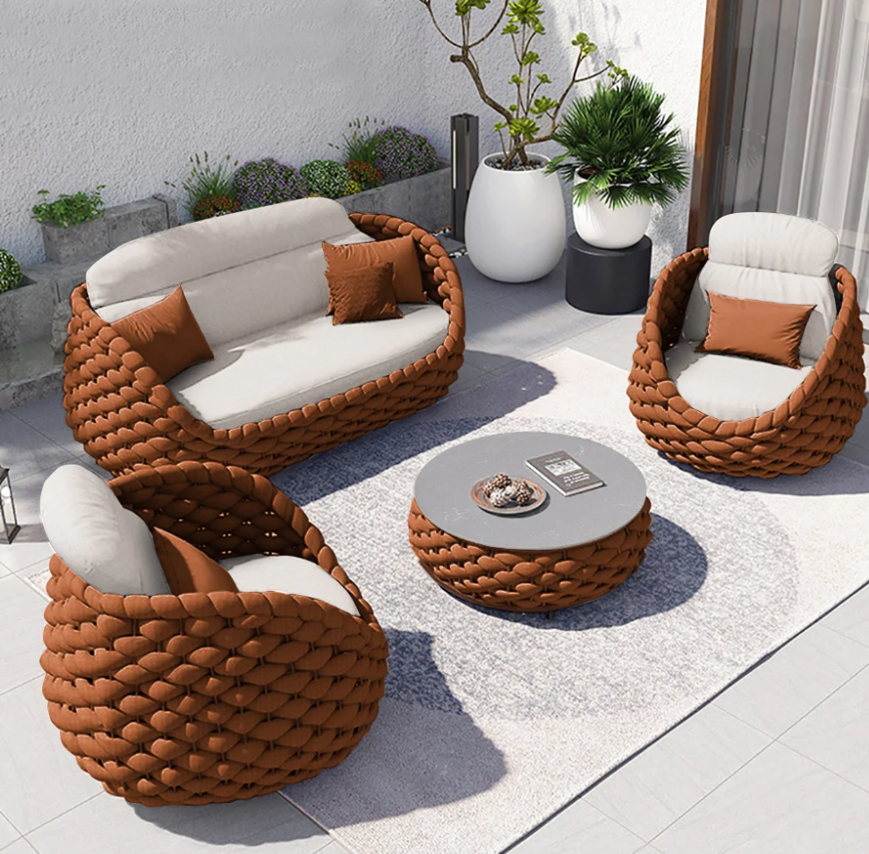 Woven Rope Patio Sofa Furniture Set of 4