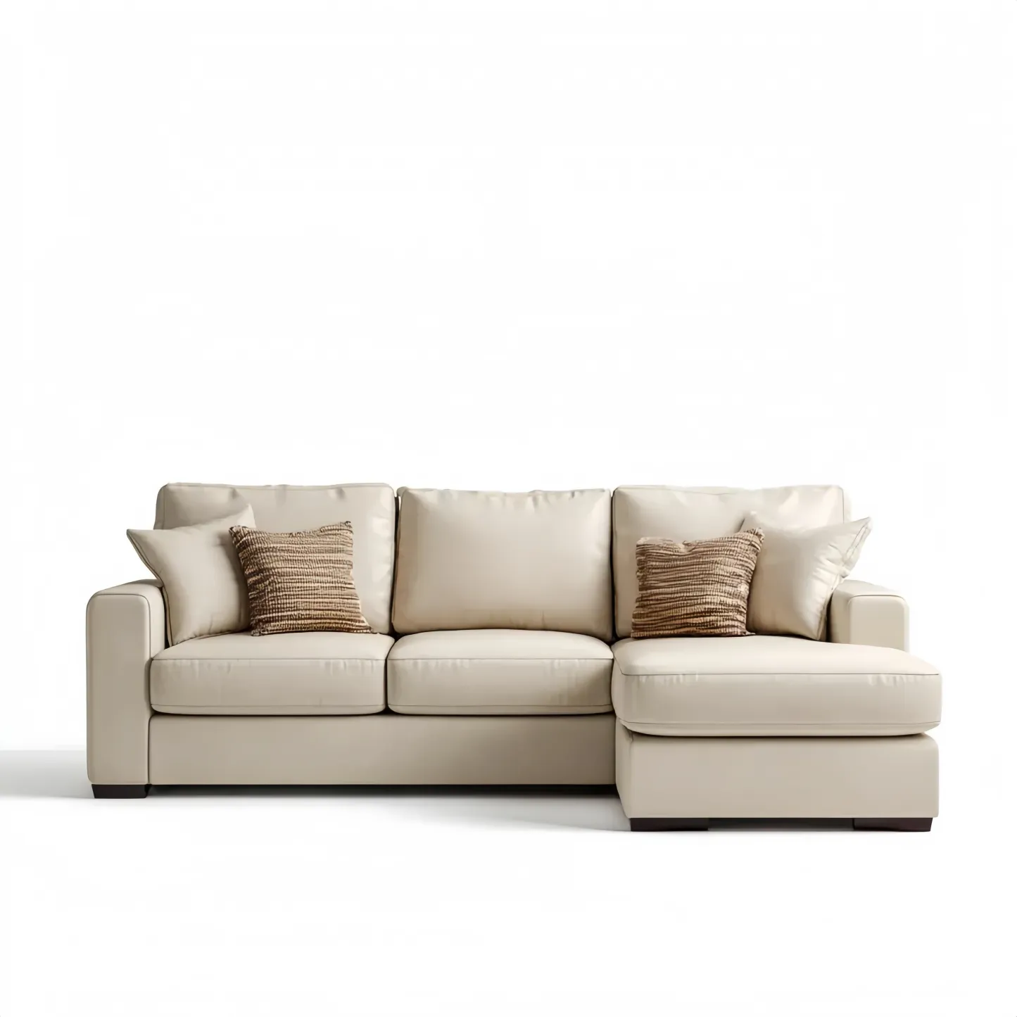 Ecksofa Lederbezug 275x90x85 cm - Beige - Moderne Gestaltung