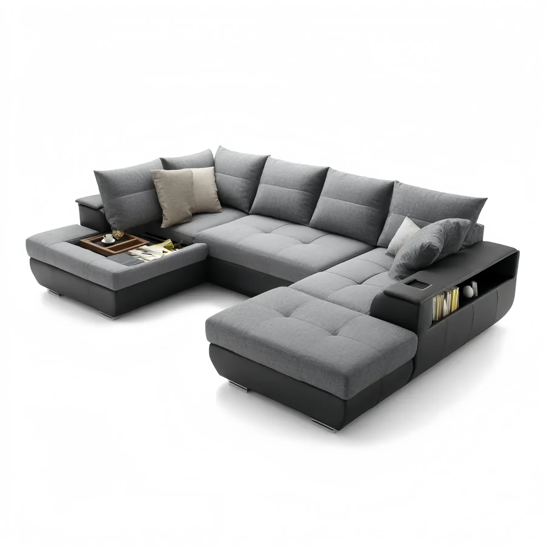 Ecksofa Stoffpolster 280x210x85 cm – Hellgrau/Schwarz – Modernes Design mit Stauraum