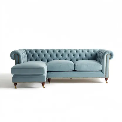 Ecksofa Samt 250x100x85 cm – Blau – Chesterfield-Stil