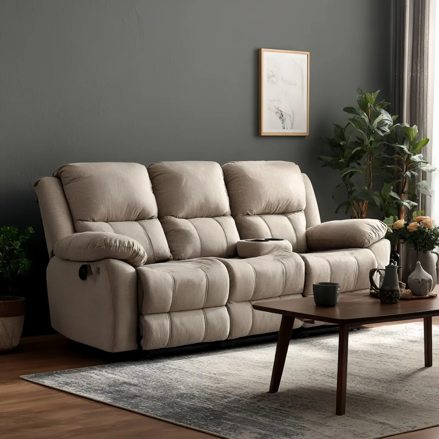 3-Sitzer-Sofa Stoffpolsterung 210x95x90 cm – Beige – Verstellbares Design