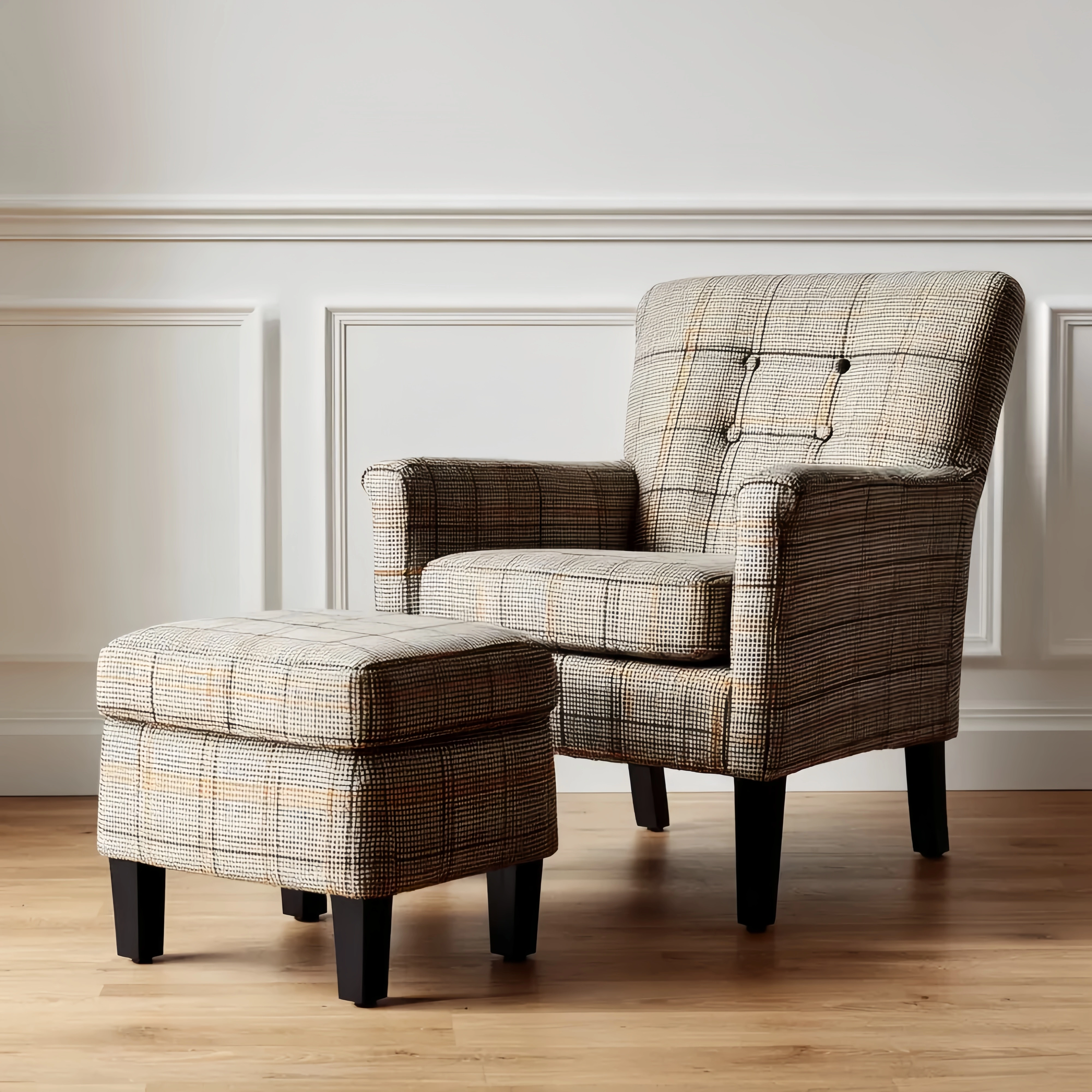 Loungesessel mit Hocker Stoff 85x75x80 cm - Kariert - Klassisches Design