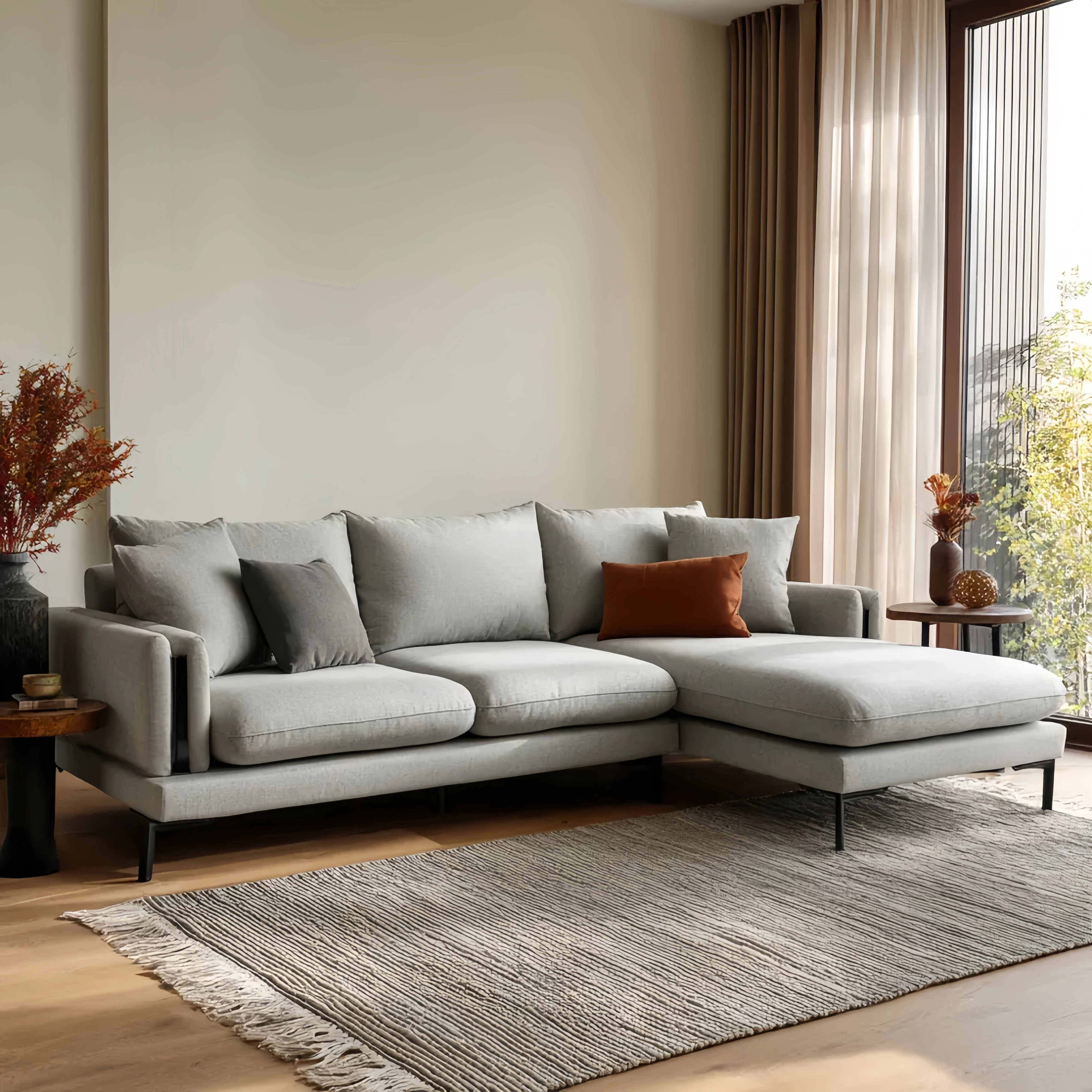 Ecksofa Stoffpolsterung 280x150x85 cm – Hellgrau – Modernes Design