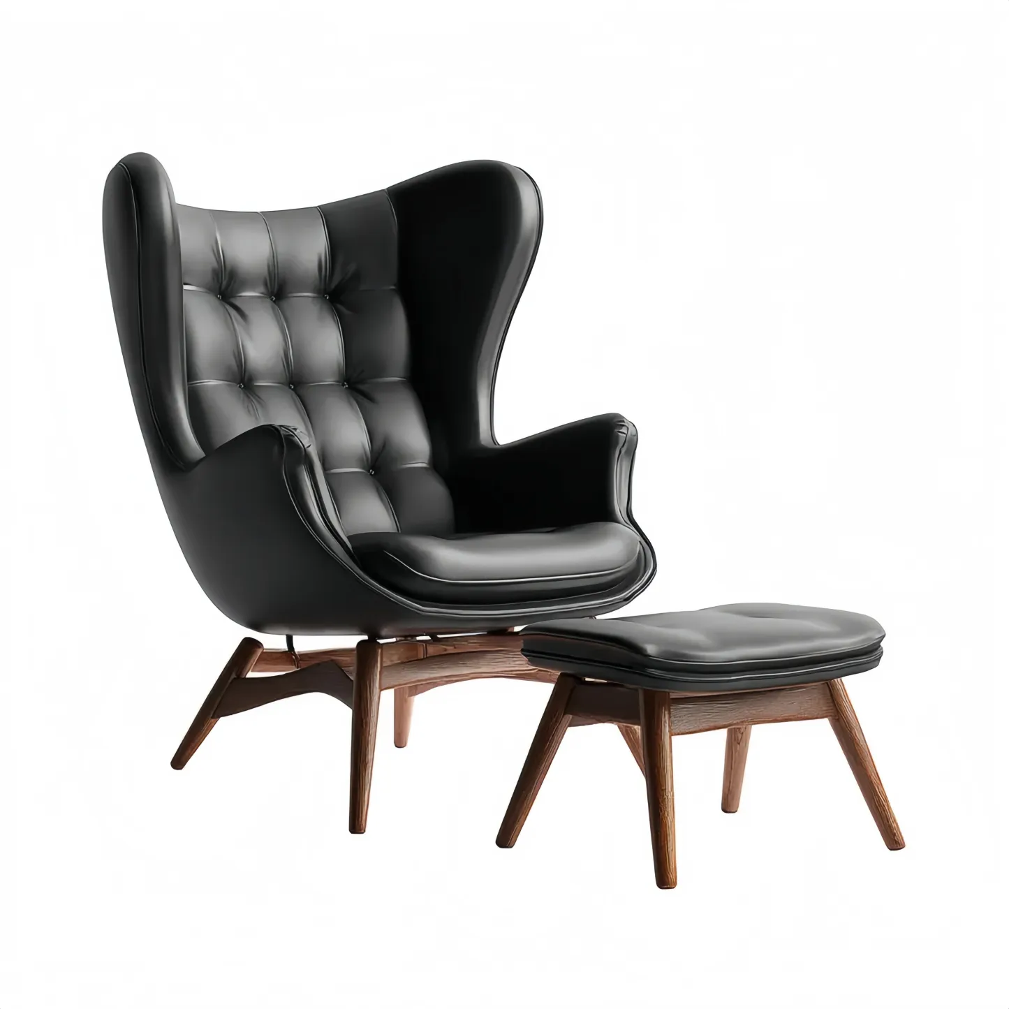 Loungesessel Leder 75x85x105 cm – Schwarz – Moderner Stil mit Fußhocker