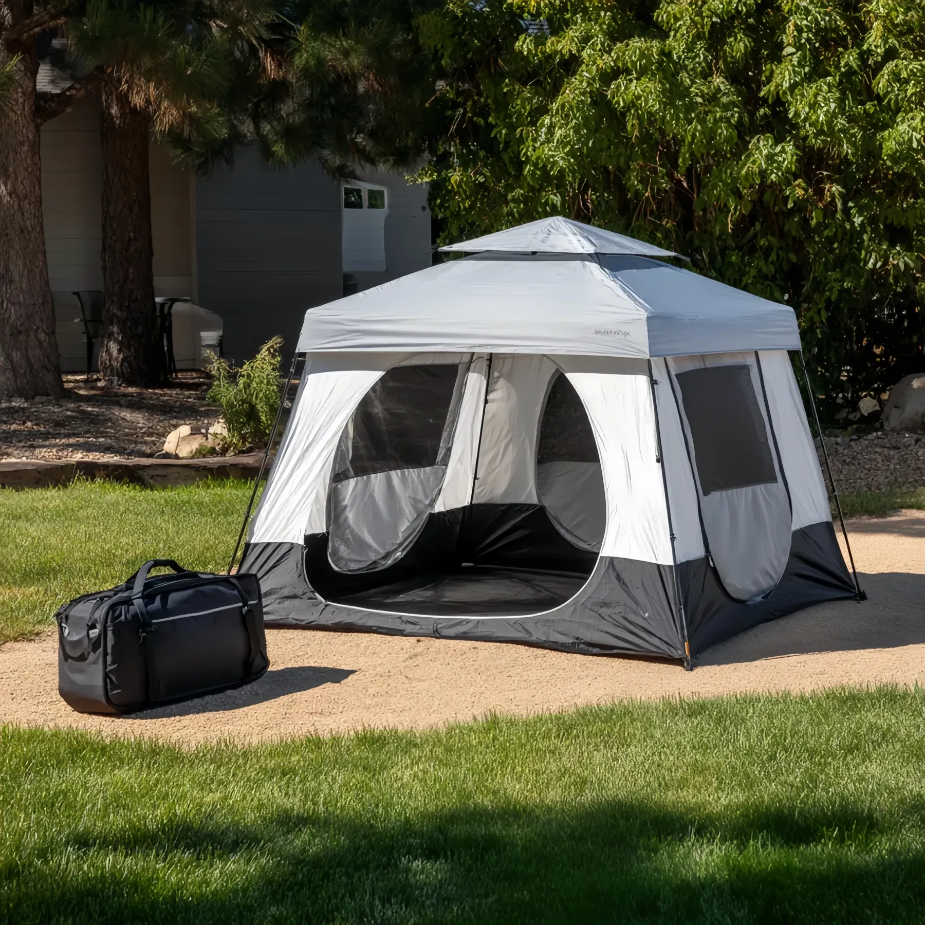 Camping Zelt Polyester 300x300x200 cm – Weiß/Schwarz – Wasserdicht