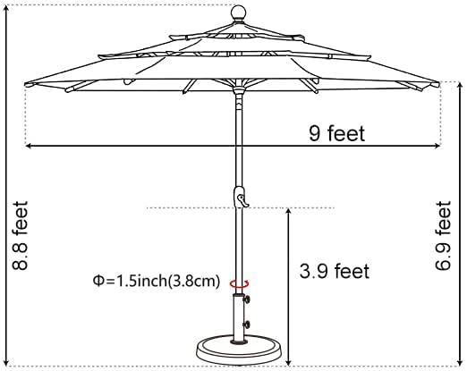 10-Year-Non-Fading 9Ft 3 Tiers Market Umbrella Macaw Green