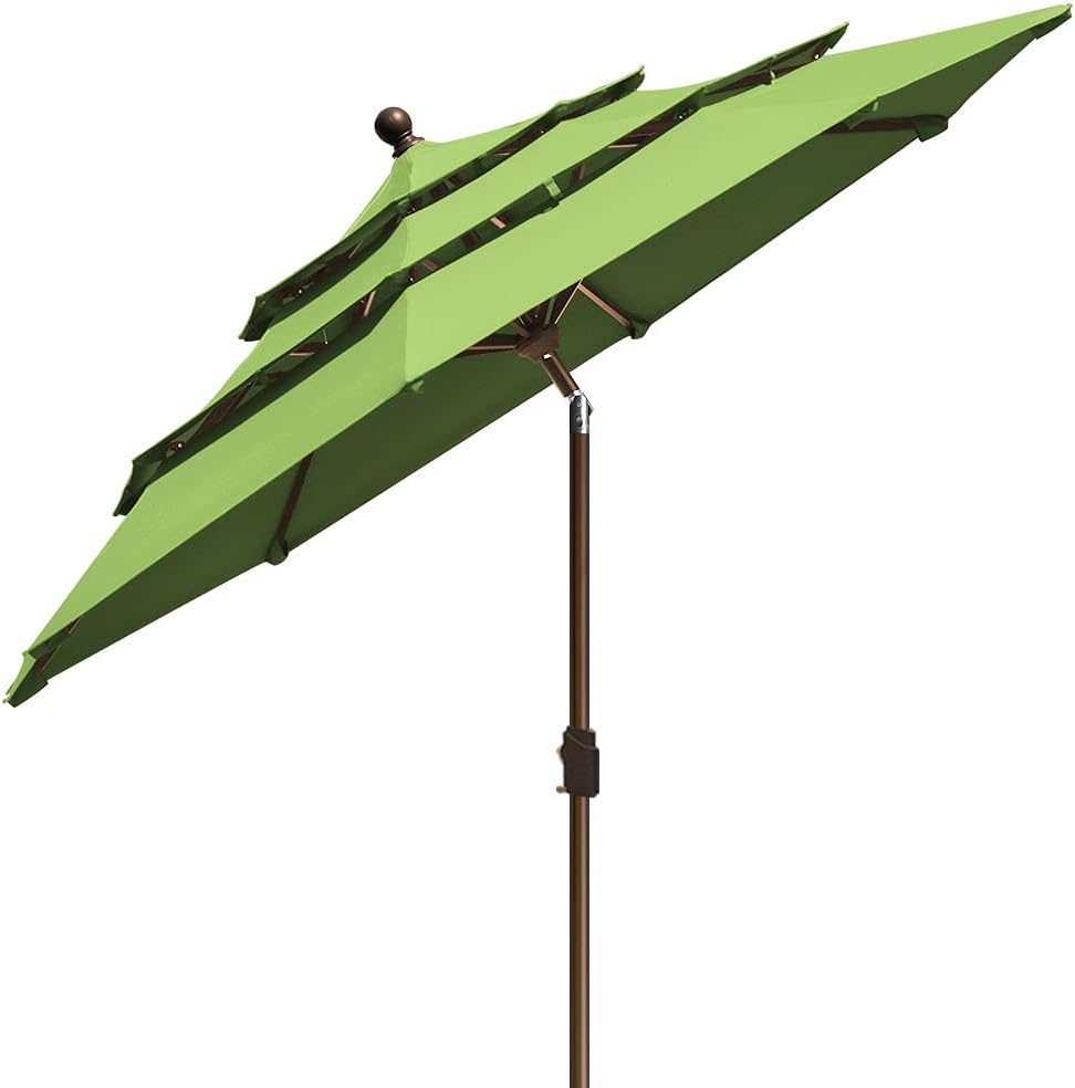 10-Year-Non-Fading 9Ft 3 Tiers Market Umbrella Macaw Green