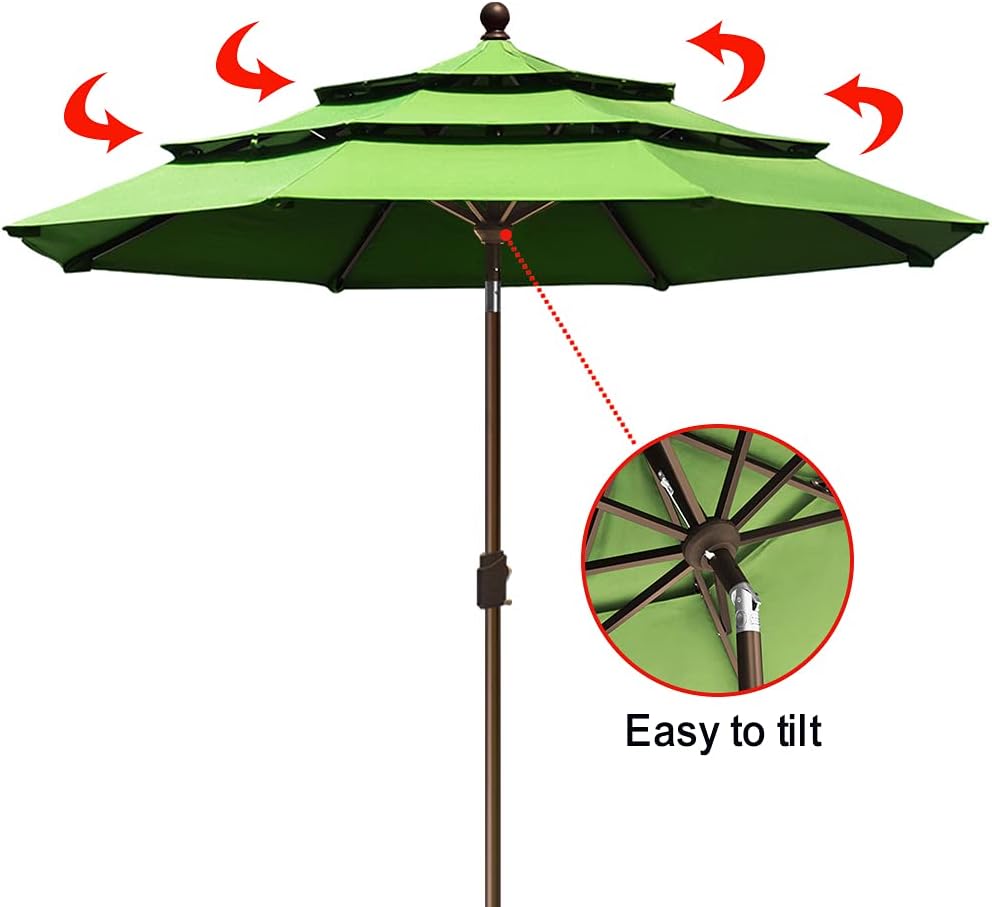 10-Year-Non-Fading 9Ft 3 Tiers Market Umbrella Macaw Green