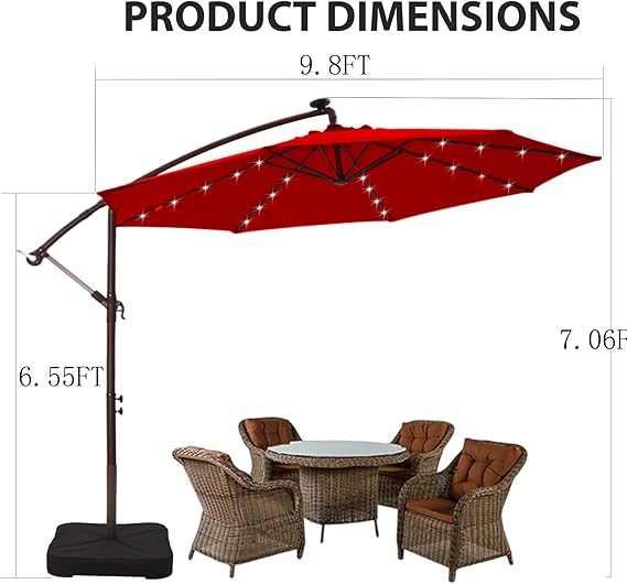 10ft Offset Cantilever Hanging Outdoor Patio Umbrella Red