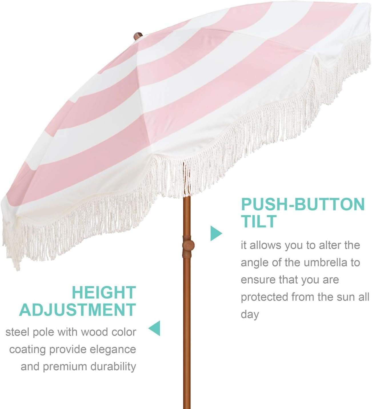 Boho Fringe Umbrella Outdoor Patio Pink Stripes