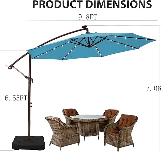 10ft Offset Solar LED Outdoor Patio Umbrella
