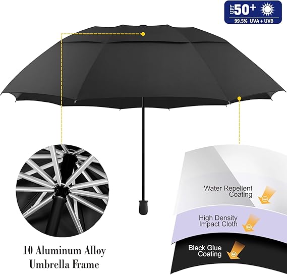 UPF 50+ Golf Umbrella with Adjustable Universal Clamp black
