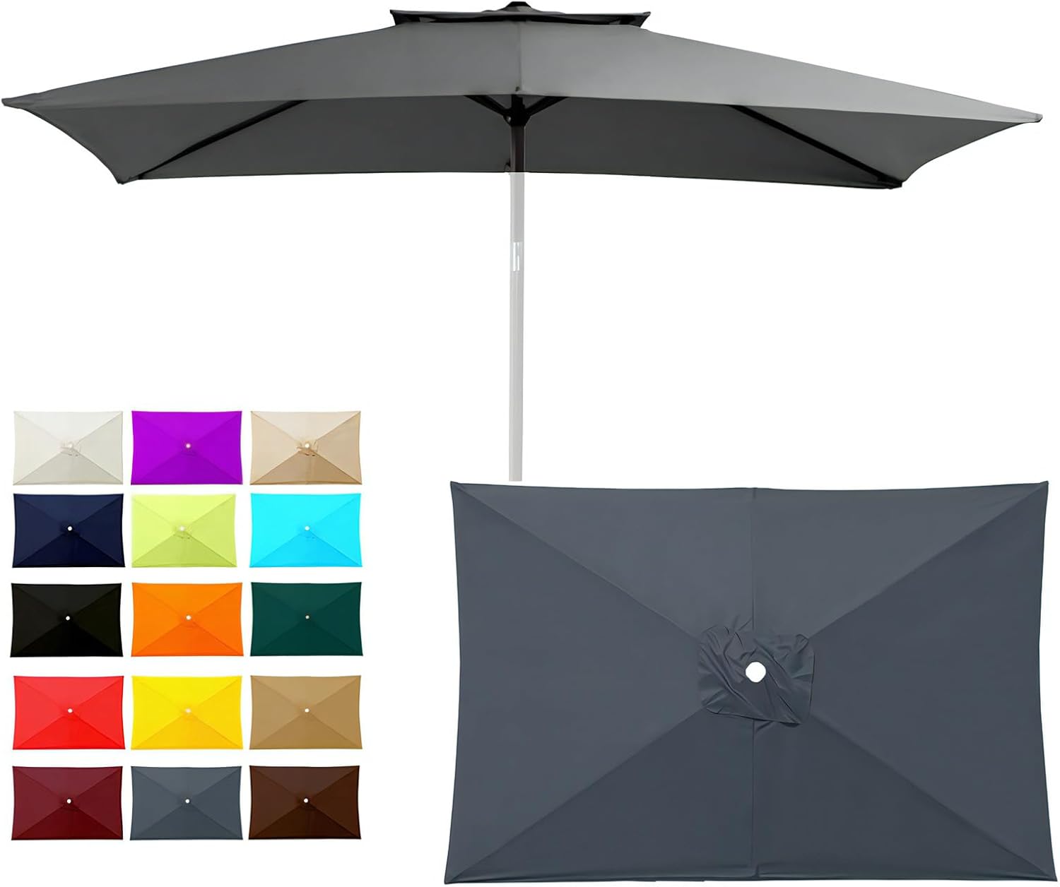 Outdoor Patio Umbrella Replacement Canopy 6 Ribs Gray