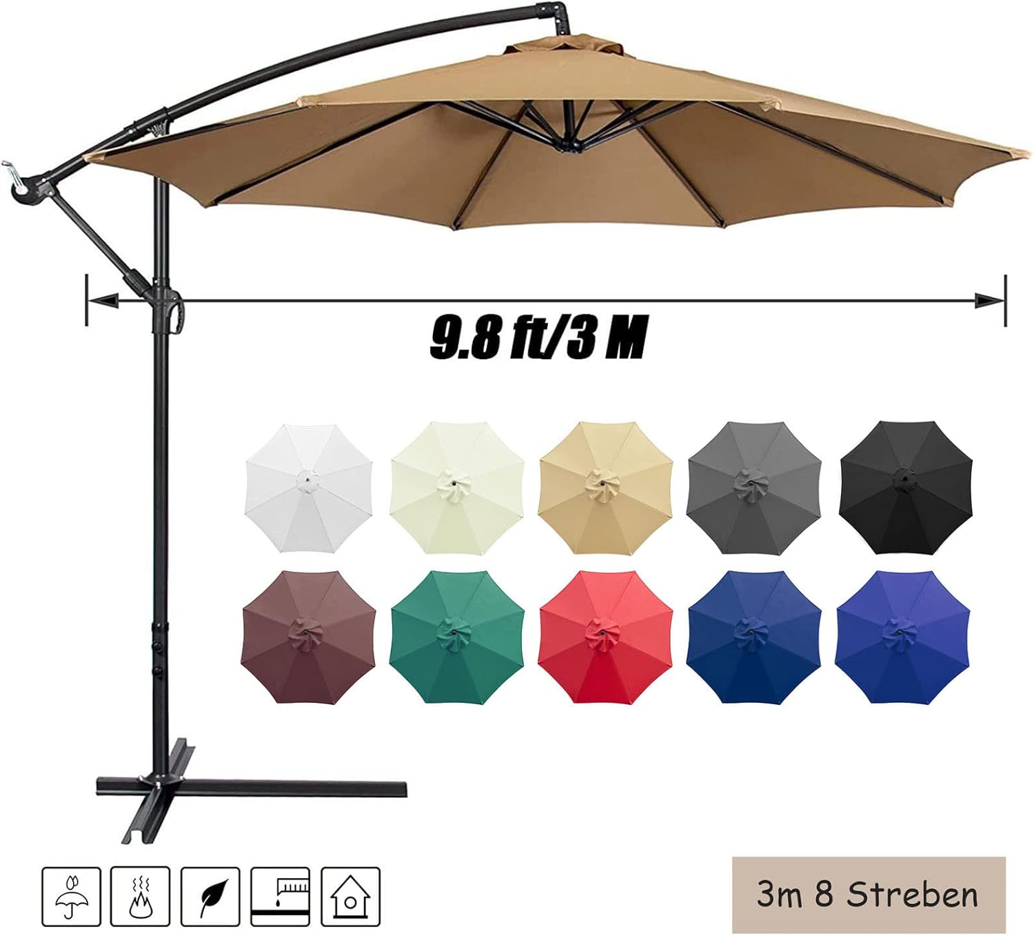 10ft 8 Ribs Patio Umbrella Canopy Coffee