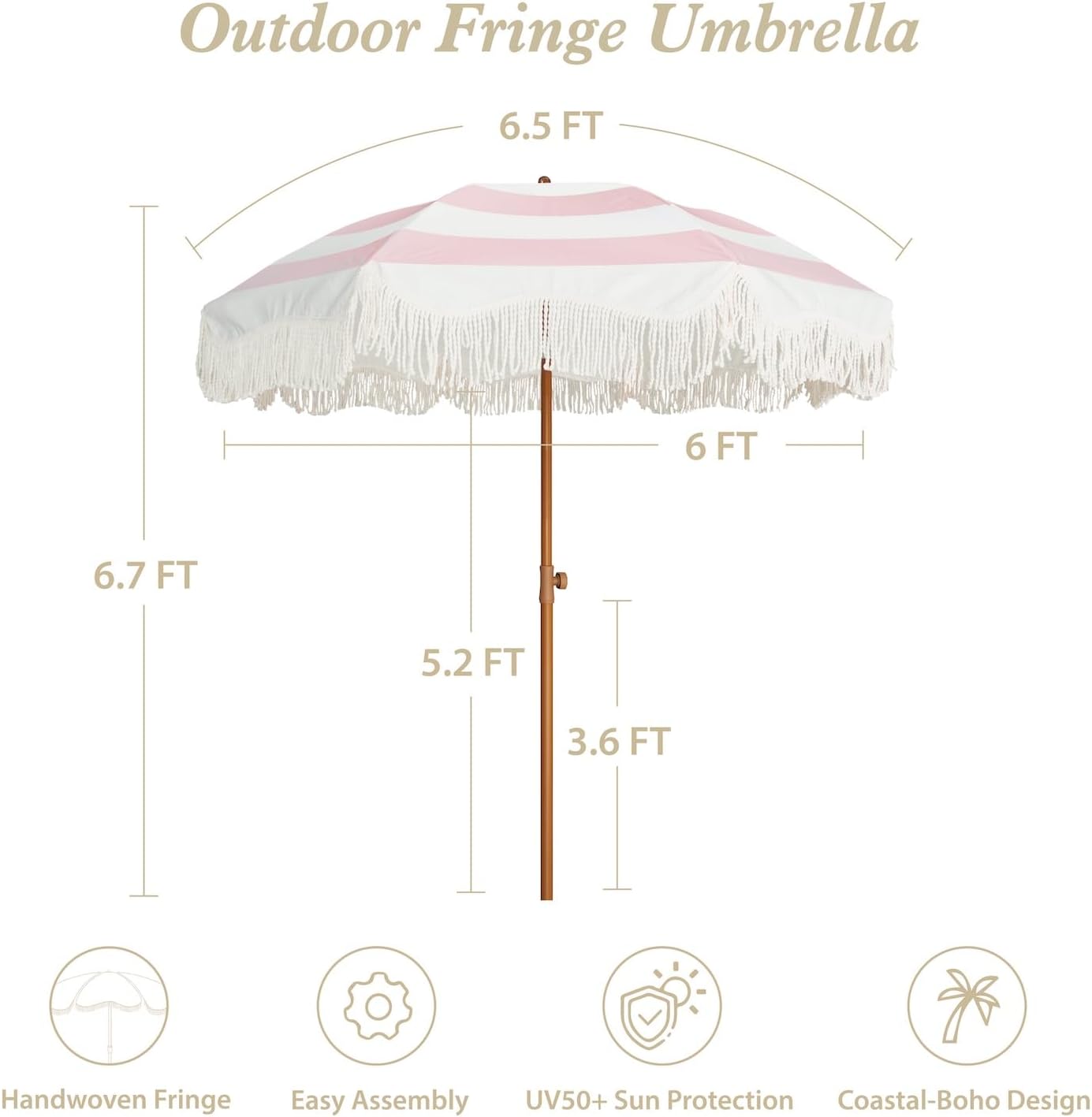 Boho Fringe Umbrella Outdoor Patio Pink Stripes
