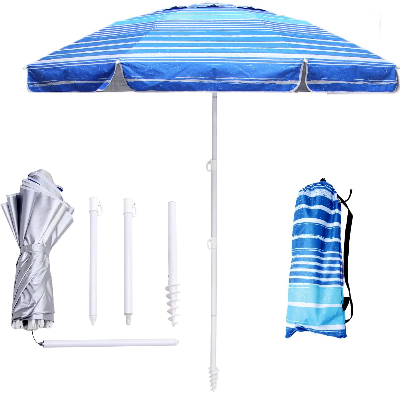 6.5ft Beach Umbrella Blue Stripe