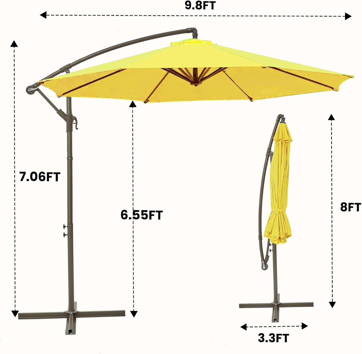 10ft Offset Cantilever Hanging Outdoor Patio Umbrella Yellow