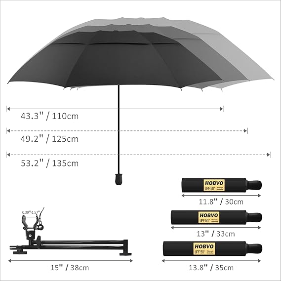UPF 50+ Golf Umbrella with Adjustable Universal Clamp black