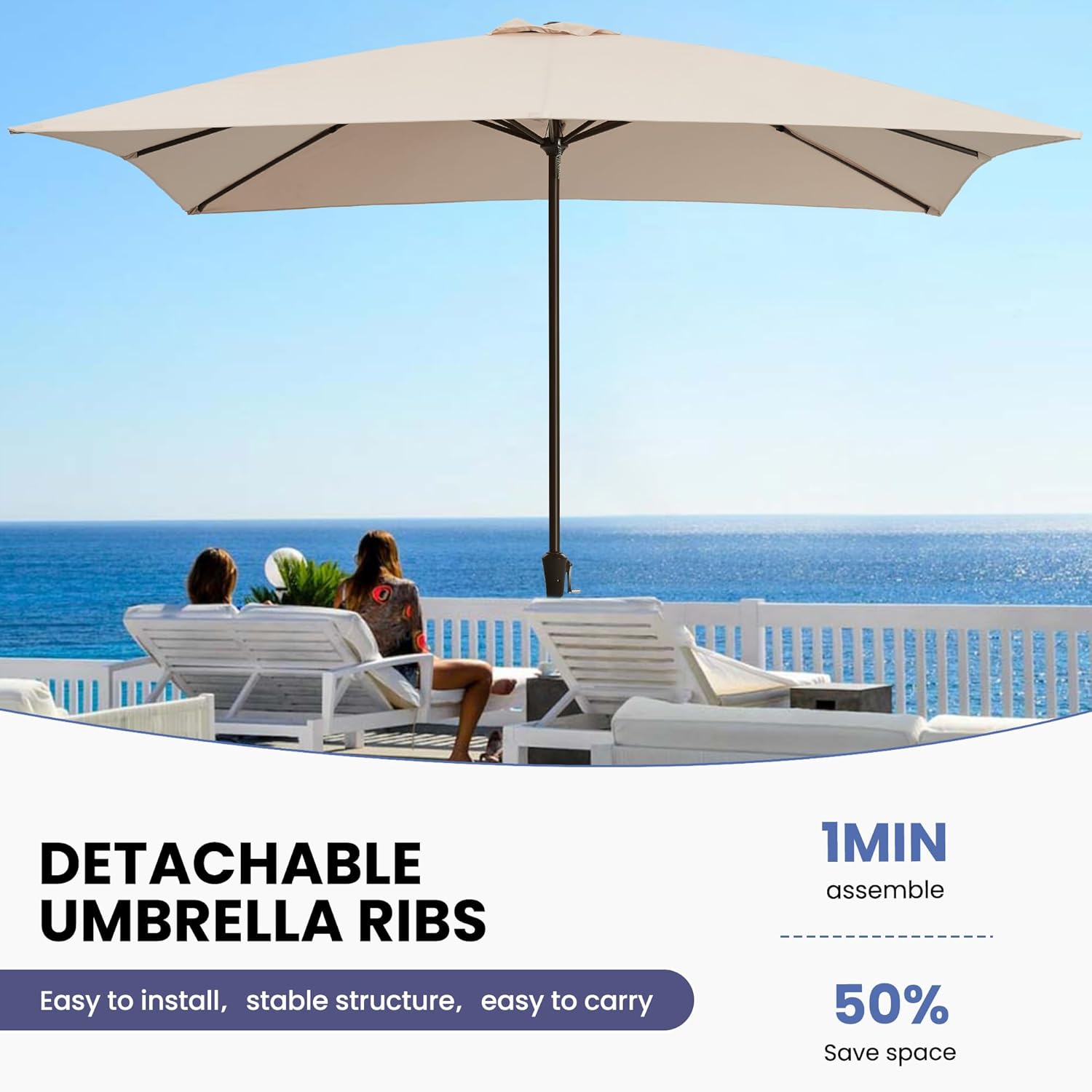 8x10FT Large Rectangular Patio Umbrella Cream White