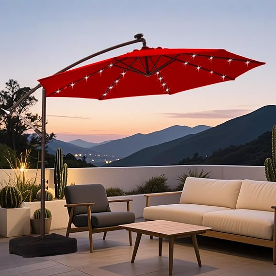 10ft Offset Cantilever Hanging Outdoor Patio Umbrella Red