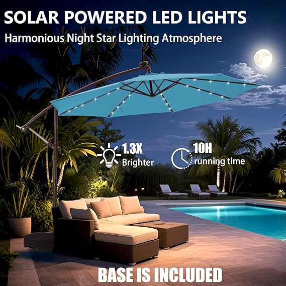 10ft Offset Solar LED Outdoor Patio Umbrella