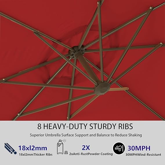 10ft Offset Cantilever Hanging Outdoor Patio Umbrella Red