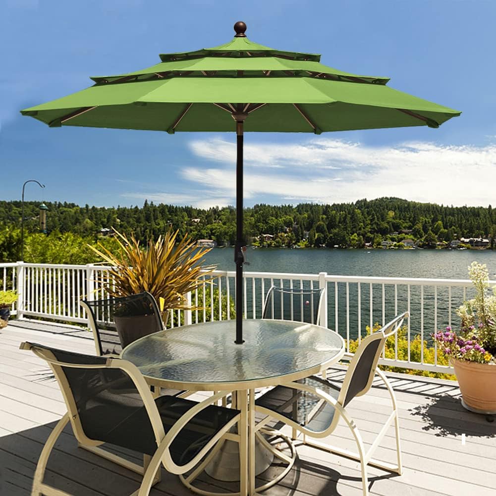 10-Year-Non-Fading 9Ft 3 Tiers Market Umbrella Macaw Green