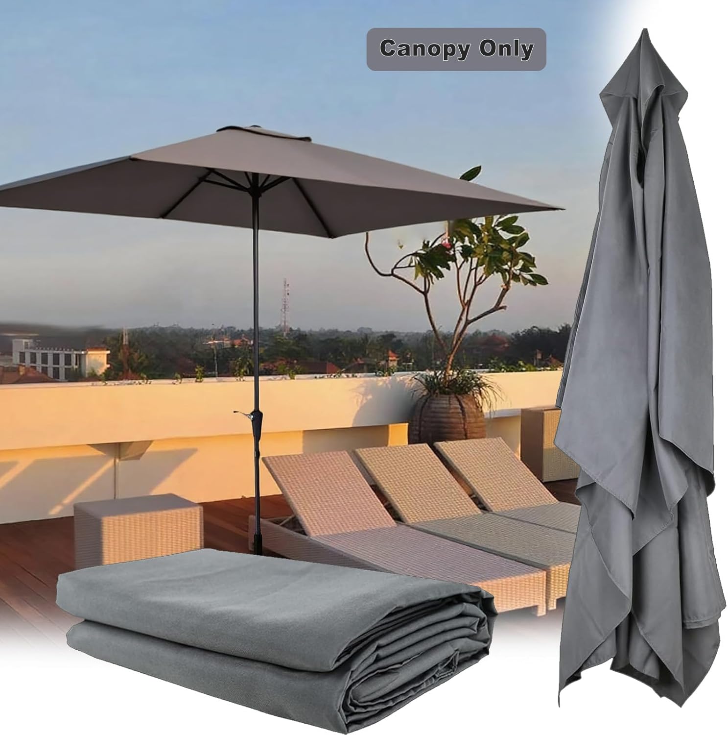 Outdoor Patio Umbrella Replacement Canopy 6 Ribs Gray