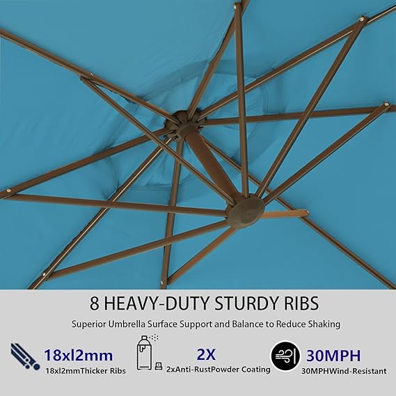 10ft Offset Solar LED Outdoor Patio Umbrella