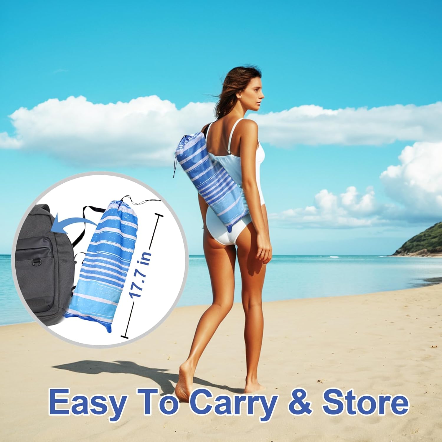 6.5ft Beach Umbrella Blue Stripe