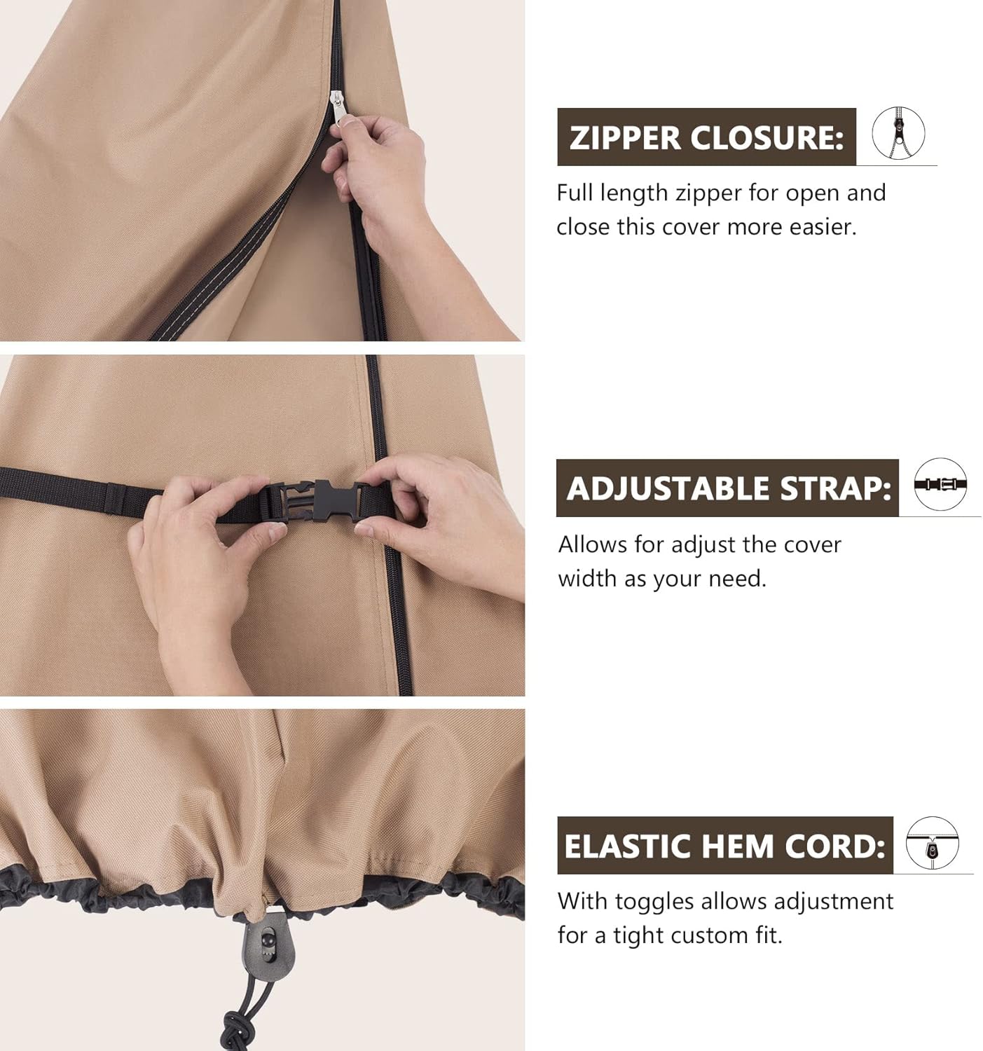 Patio Parasol 600D Waterproof Outdoor Offset Banana Style Umbrella Cover Brown-Offset