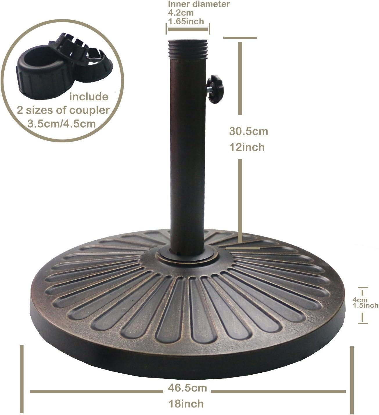 18" 30.2-lbs Heavy Duty Round Antiqued Umbrella Base for Patio Bronze