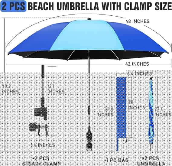 2 Pack Beach Umbrella with 360 Universal Clamp