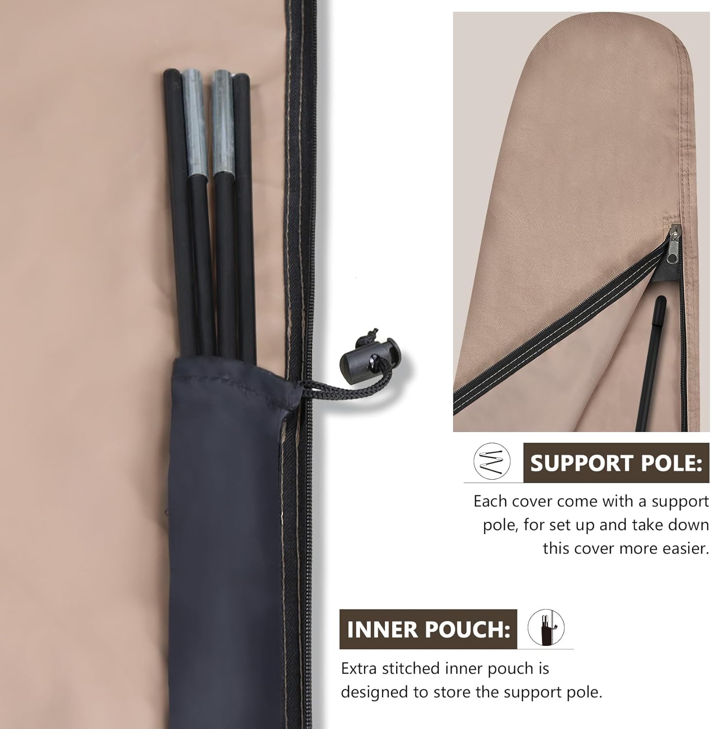 Patio Parasol 600D Waterproof Outdoor Offset Banana Style Umbrella Cover Brown-Offset