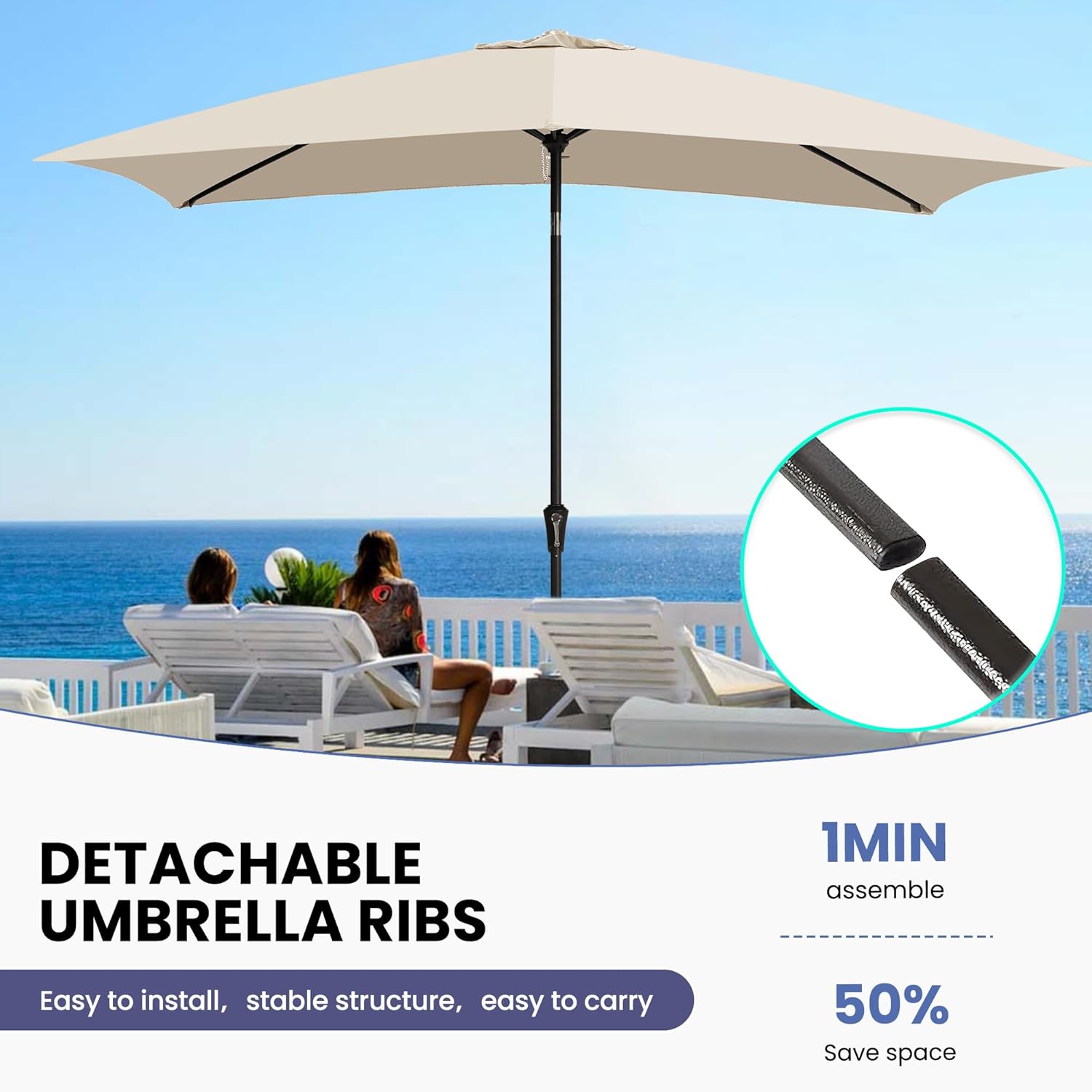 6.5x10FT Rectangular Patio Umbrella Beige