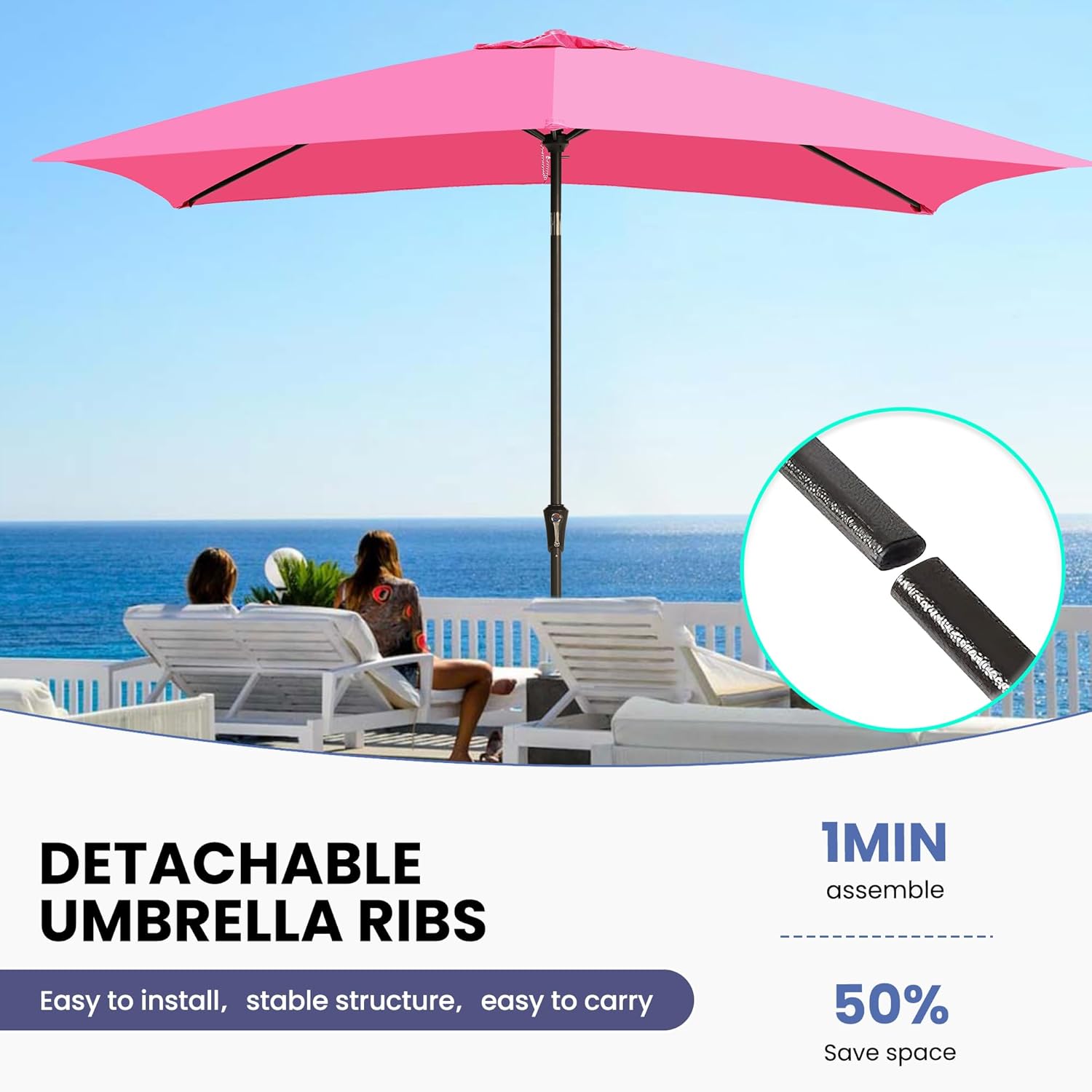 6.5x10FT Rectangular Patio Umbrella Pink