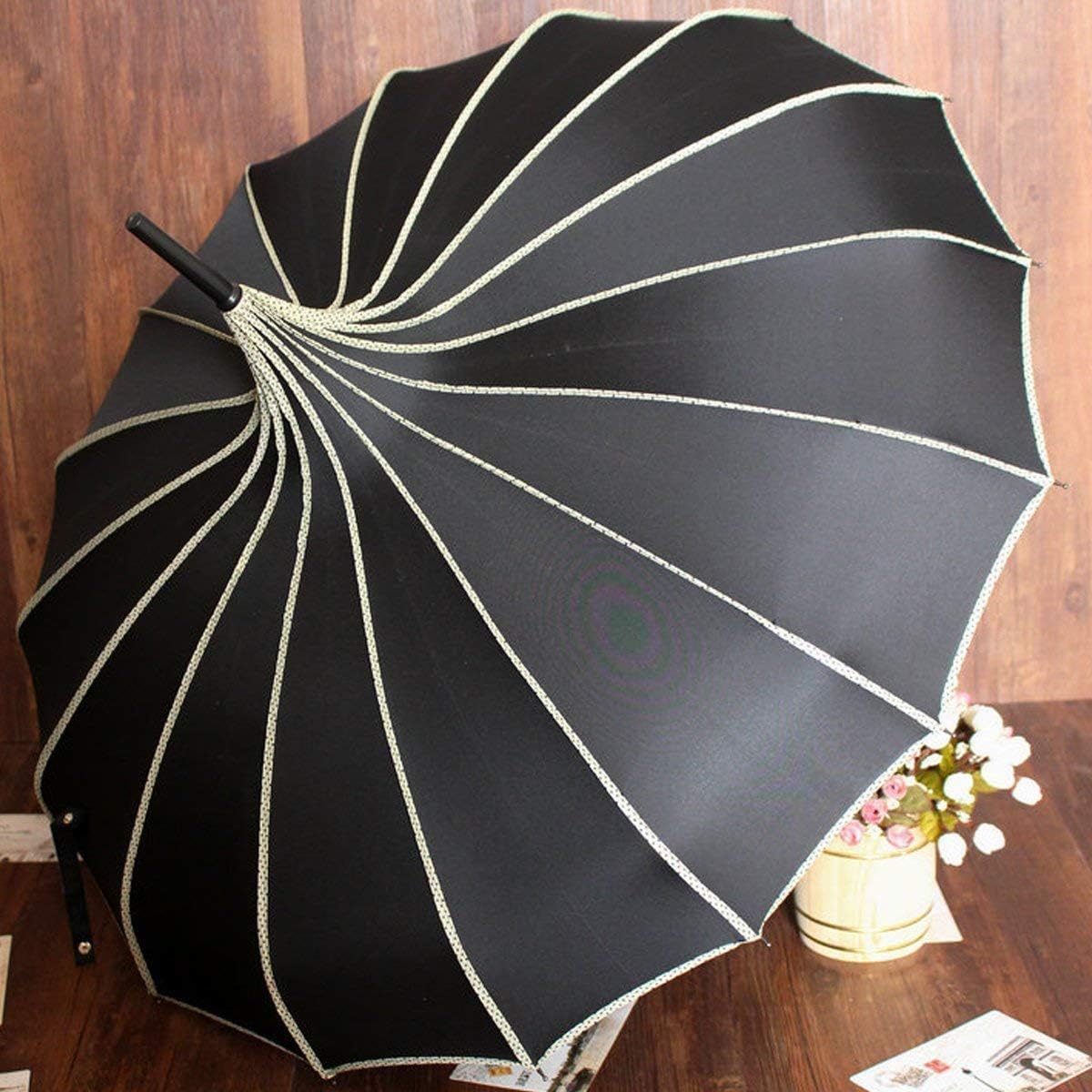Pagoda Peak Old-fashionable Ingenuity Umbrella Parasol (black)