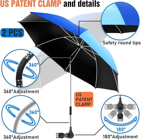 2 Pack Beach Umbrella with 360 Universal Clamp