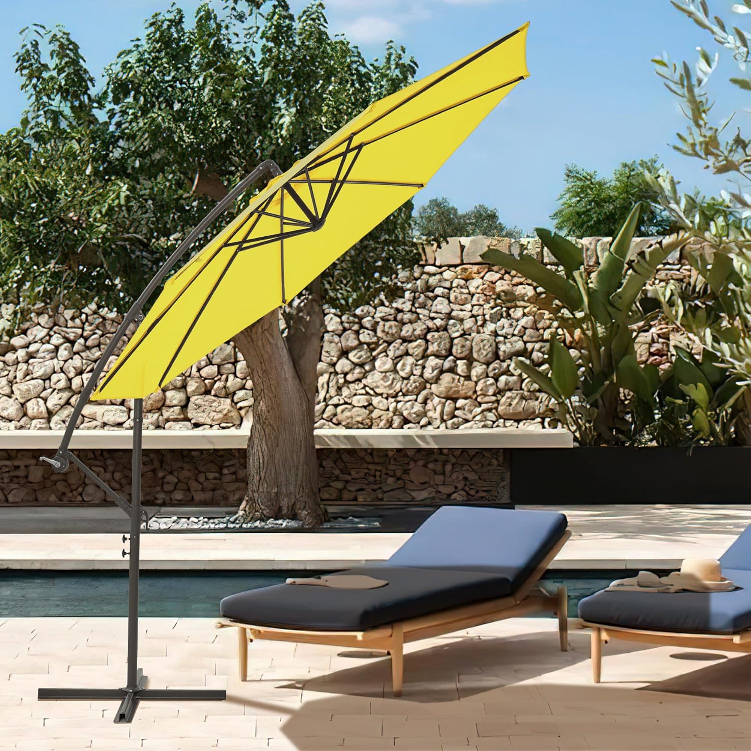 10ft Offset Cantilever Hanging Outdoor Patio Umbrella Yellow