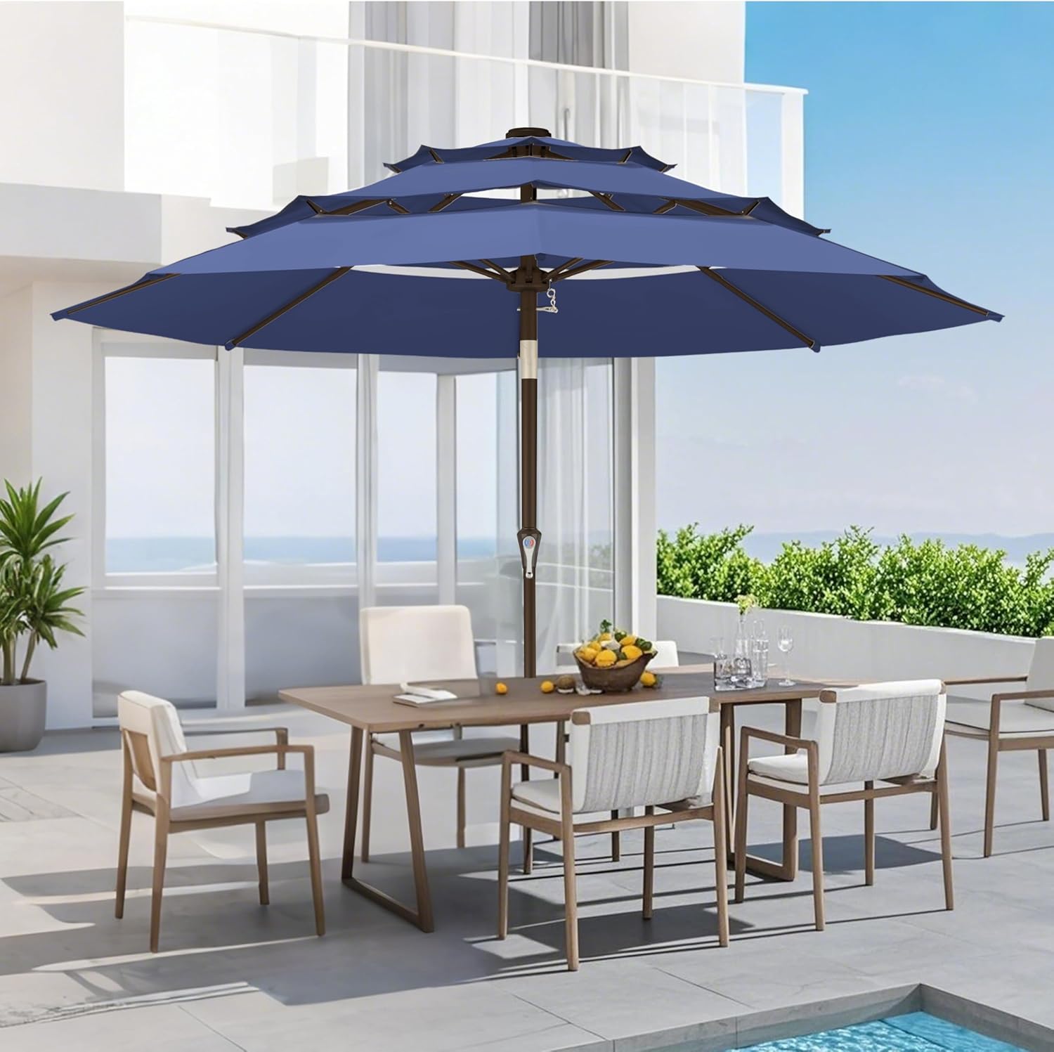 9FT 3-Tier Large Outdoor Patio Umbrella Navy