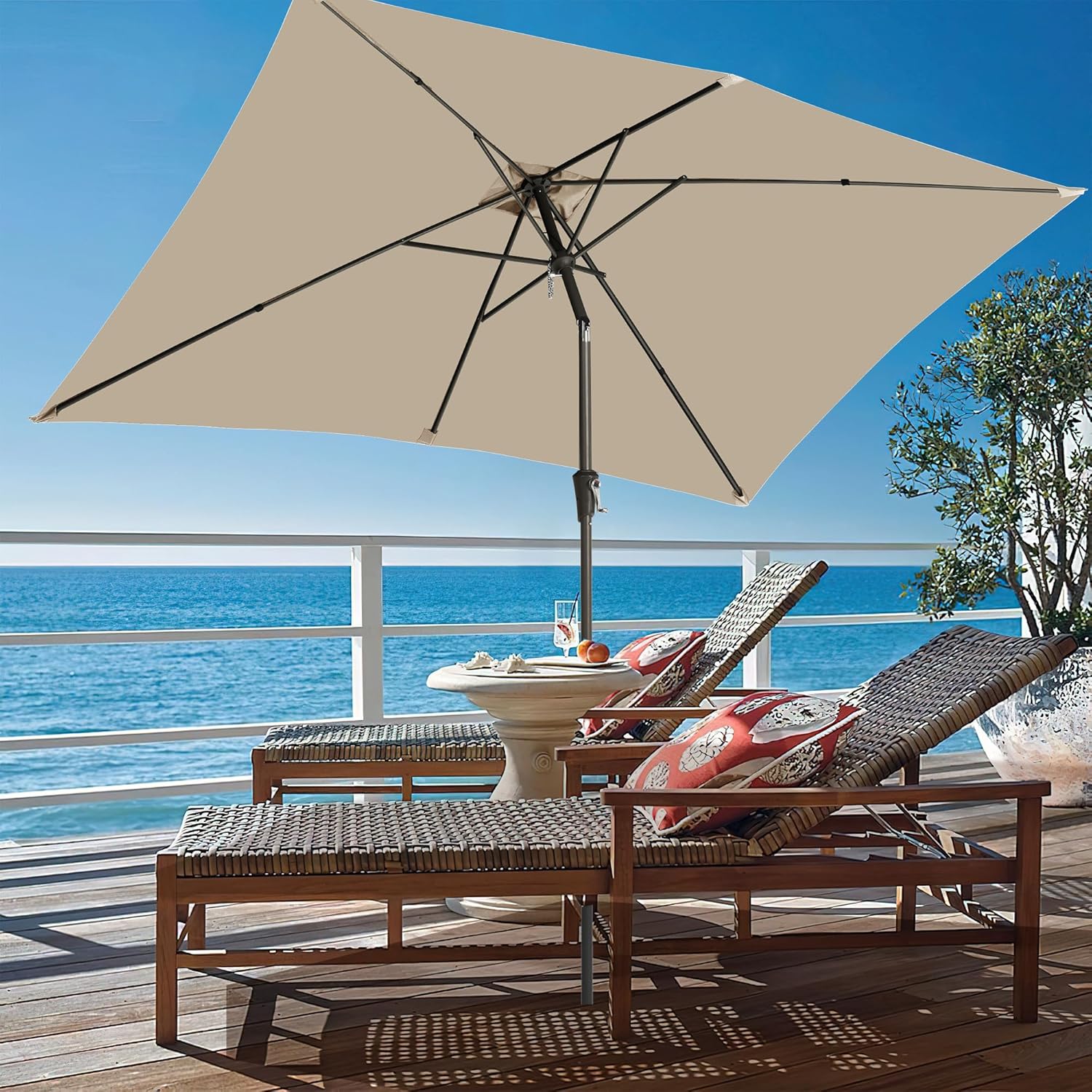 6.5x10FT Rectangular Patio Umbrella Beige