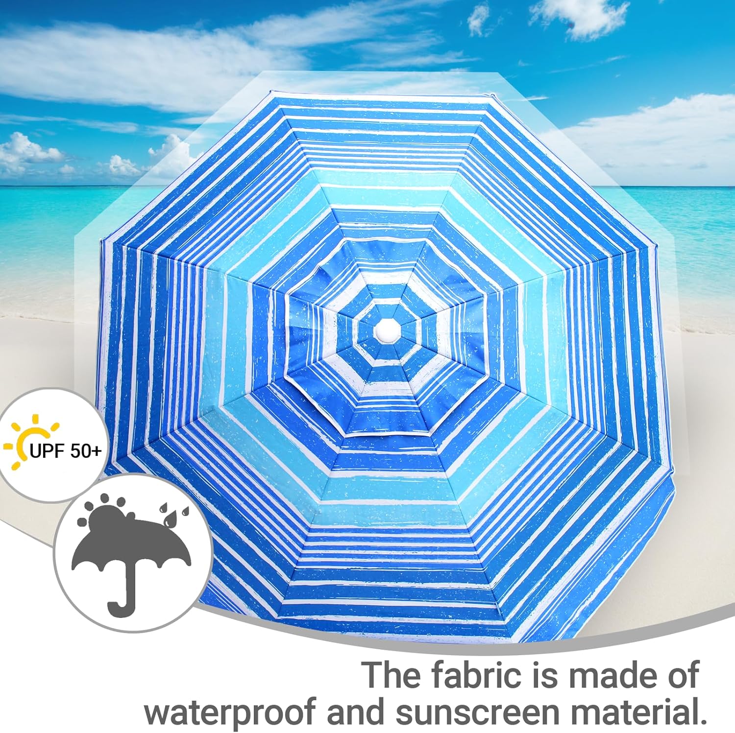 6.5ft Beach Umbrella Blue Stripe