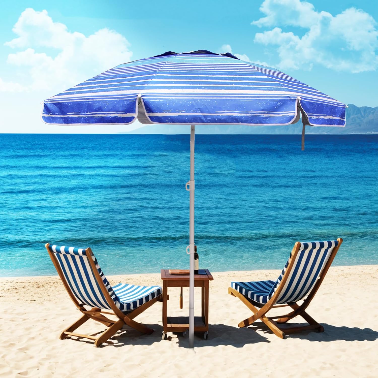 6.5ft Beach Umbrella Blue Stripe