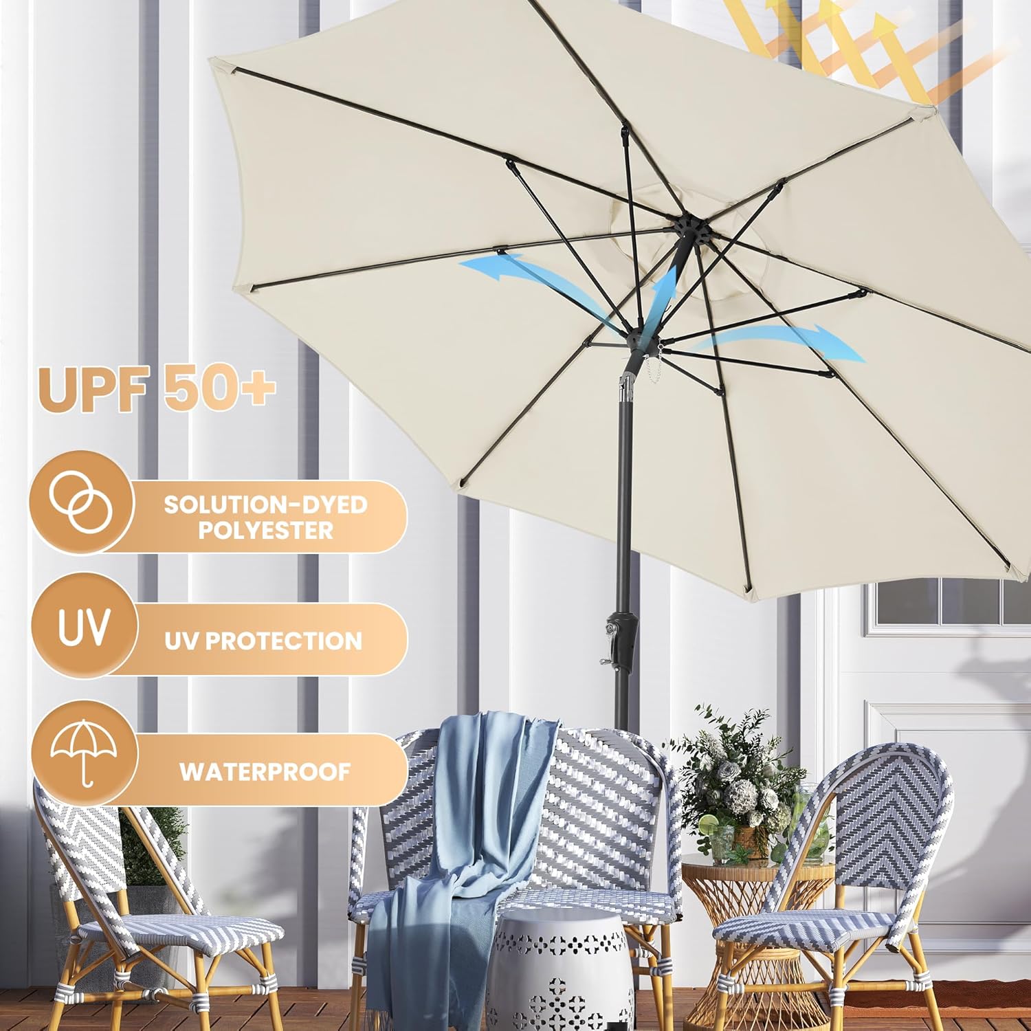 9FT Large Outdoor Patio Umbrella Market Table Umbrella White