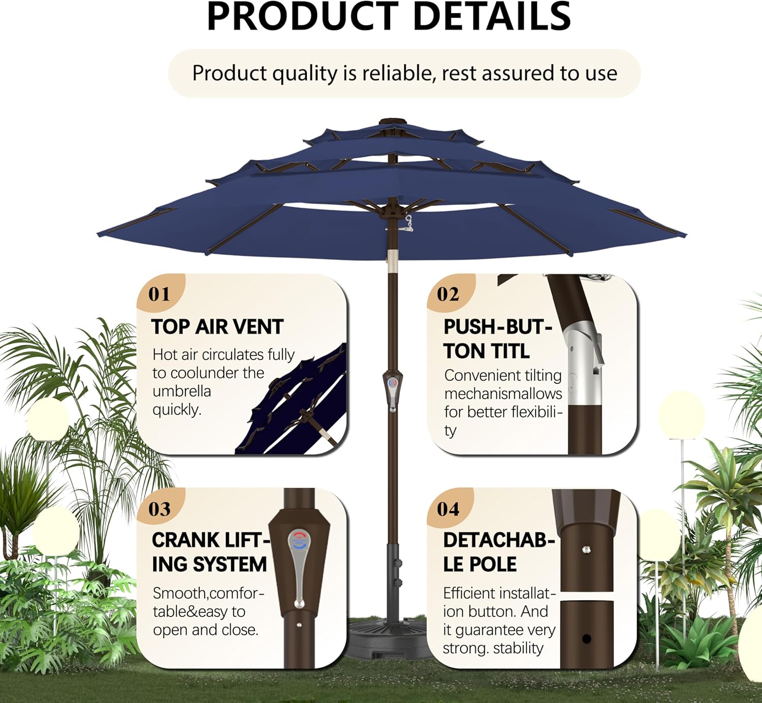 9FT 3-Tier Large Outdoor Patio Umbrella Navy